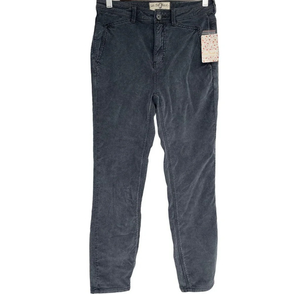 Free People Women's Fine Line Straight Leg Crop Jeans Black Corduroy Size 2 - Picture 2 of 10